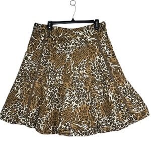 Westbound Petites Animal Print A-Line Skirt Brown Leopard Tiger Cotton PXL